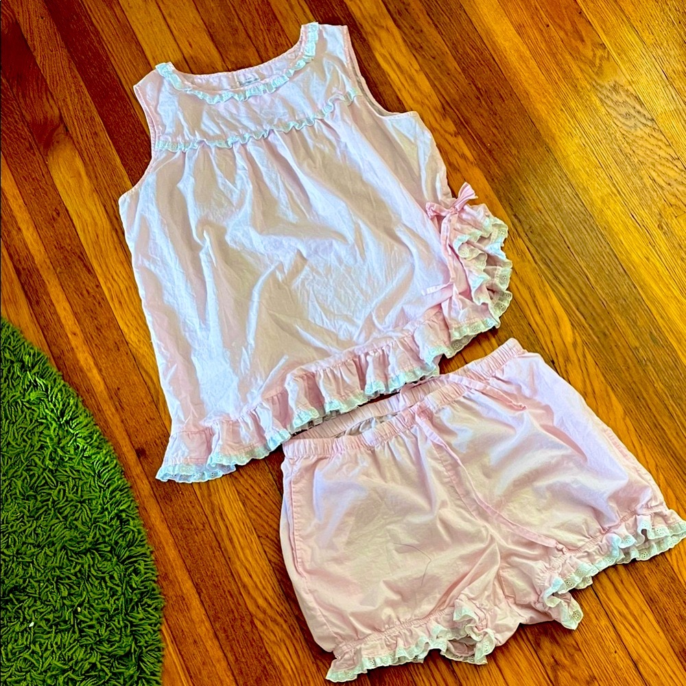 Vintage Retro 1960s Pink Ruffled Lace Cotton Bloomers Baby Doll Pajama Set
